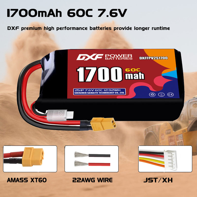 DXF 1700mAh 2S 60C 7.6V Lipo Battery Pack for FPV LiPo Battery