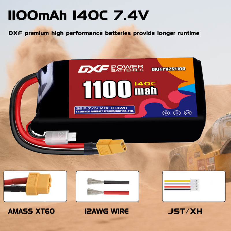 DXF 1100mAh 2S 140C 7.4V Lipo Battery Pack for FPV LiPo Battery