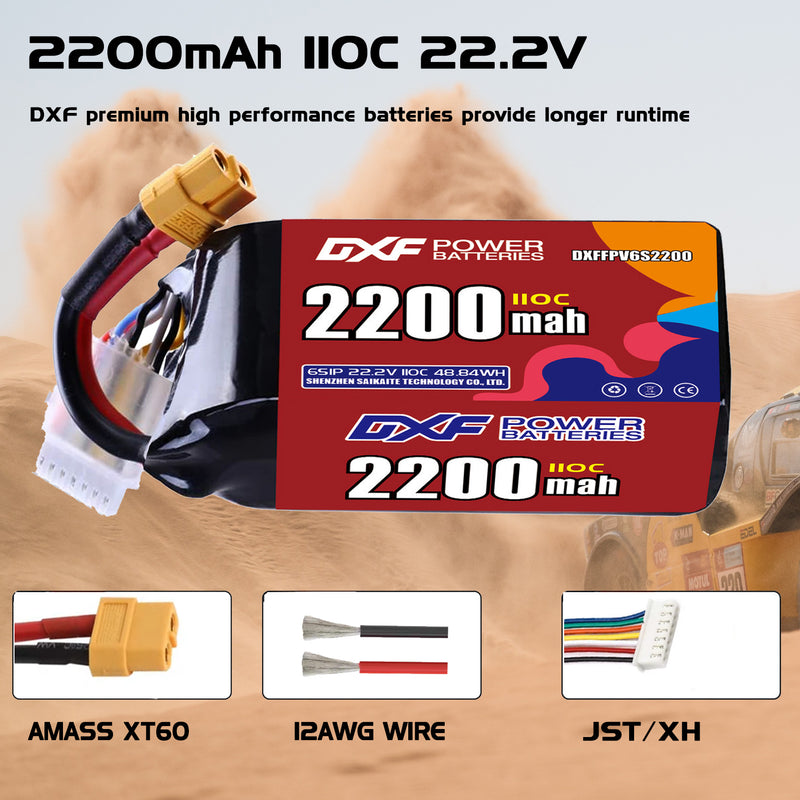 DXF 2200mAh 6S 110C 22.2V Lipo Battery Pack for FPV LiPo Battery
