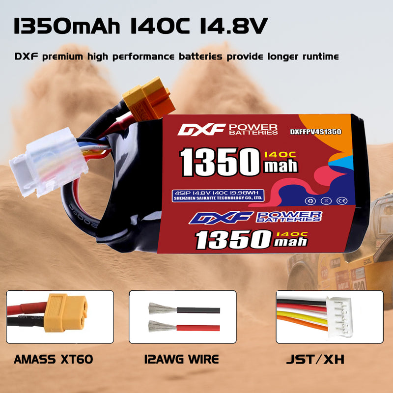 DXF 1350mAh 4S 140C 14.8V Lipo Battery Pack for FPV LiPo Battery