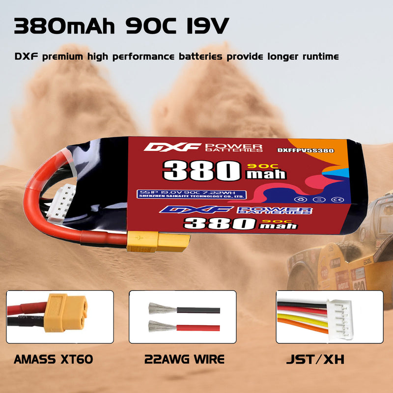 DXF 380mAh 5S 90C 19.0V Lipo Battery Pack for FPV LiPo Battery
