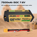 DXF LiPo Battery 2S2P HV 7.6V 7500mAh 150C Graphene NGP Plus Gold Version with 5mm Bullet / EC5 / T / TRX / XT60 / XT90 / XT150 / Q8s Plug for RC 1/10 1/8 1/5 Scale Car Racing