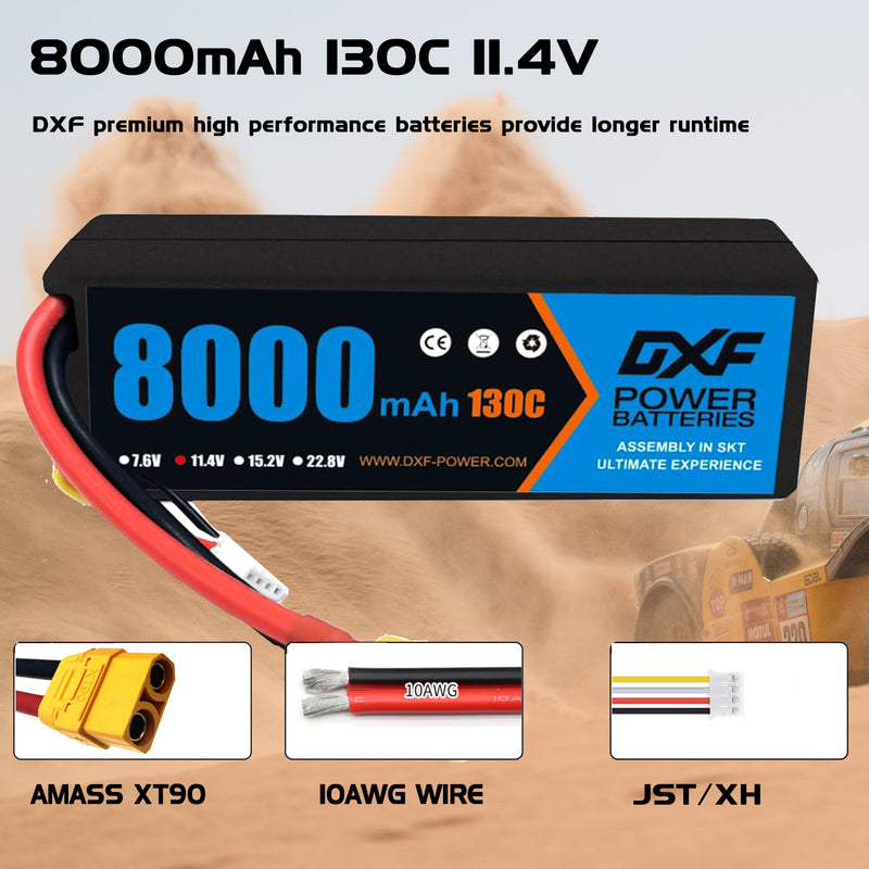 (EU)DXF Lipo Battery 3S 11.4V 8000MAH 130C Blue Series Graphene lipo Hardcase with XT90 Plug for Rc 1/8 1/10 Buggy Truck Car Off-Road Drone