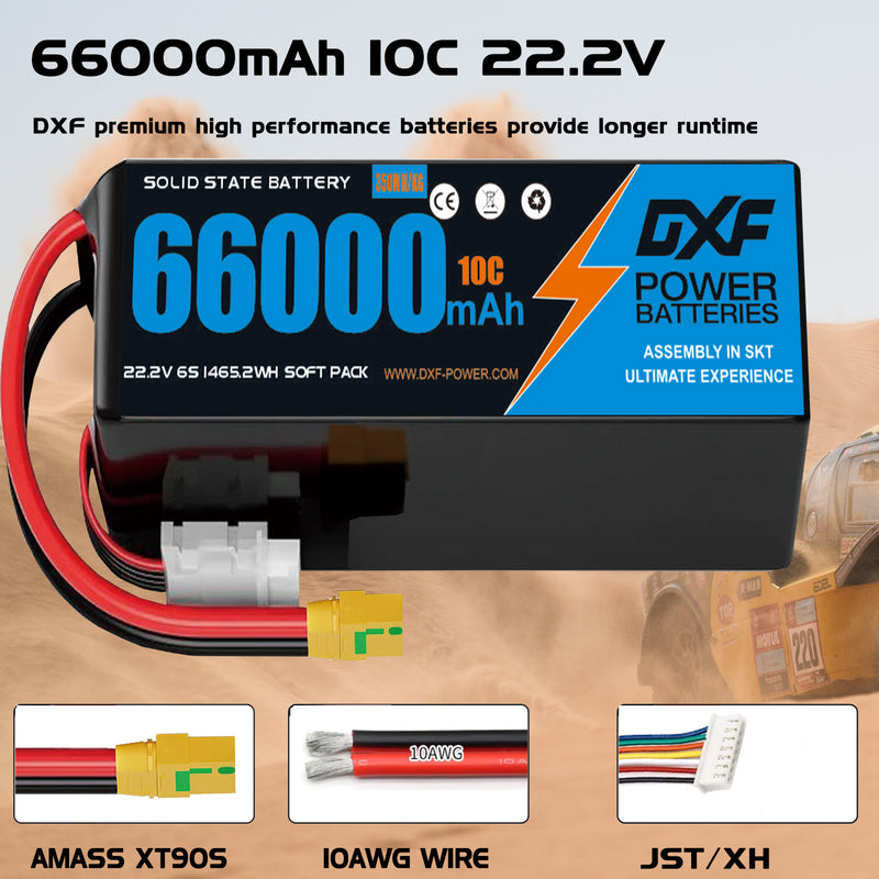 (CN)DXF 12S Lipo Battery 44.4V 10C 66000mAh Soft Case Battery  for Drone UAV FPV Car Truck Tank RC Semi solidstate Battery Racing Hobby
