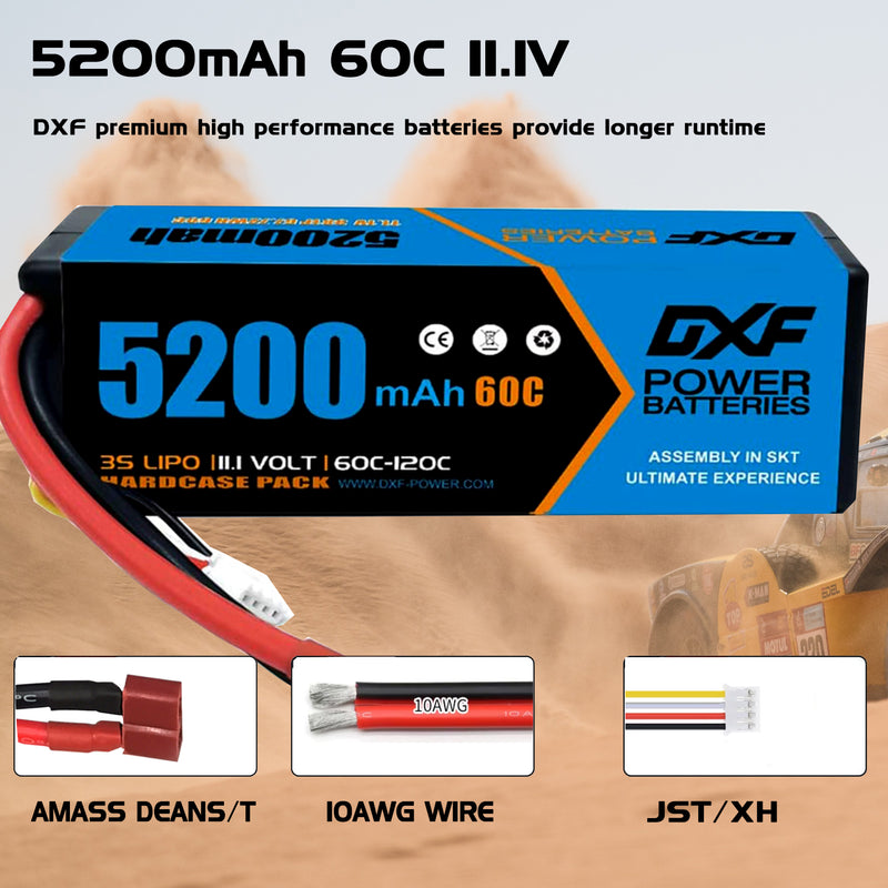 (PL)DXF Lipo Battery 3S 11.1V 5200MAH 60C Blue Series lipo Hardcase with Deans Plug for Rc 1/8 1/10 Buggy Truck Car Off-Road Drone