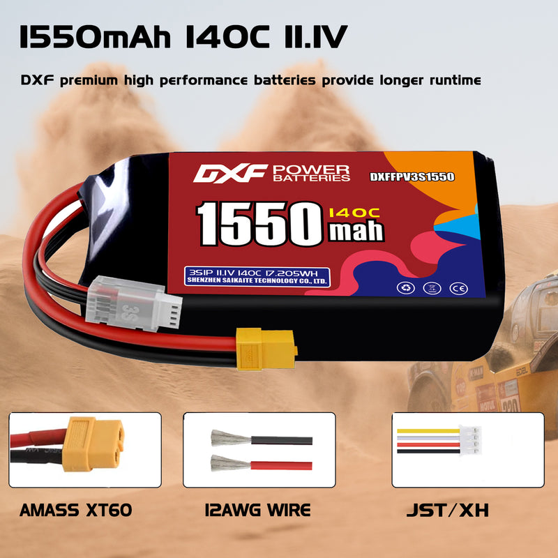 DXF 1550mAh 3S 140C 11.1V Lipo Battery Pack for FPV LiPo Battery