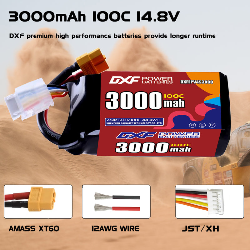 DXF 3000mAh 4S 100C 14.8V Lipo Battery Pack for FPV LiPo Battery