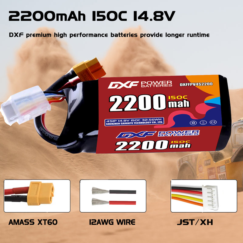 DXF 2200mAh 4S 150C 14.8V Lipo Battery Pack for FPV LiPo Battery