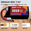 DXF 1050mAh 2S 150C 7.4V Lipo Battery Pack for FPV LiPo Battery