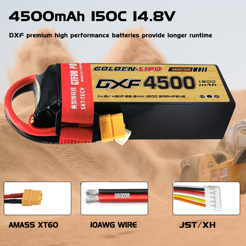 (CN)DXF 4S Lipo Battery 14.8V 150C 4500mAh Soft Case Battery with EC5 XT90 Connector for Car Truck Tank RC Buggy Truggy Racing Hobby