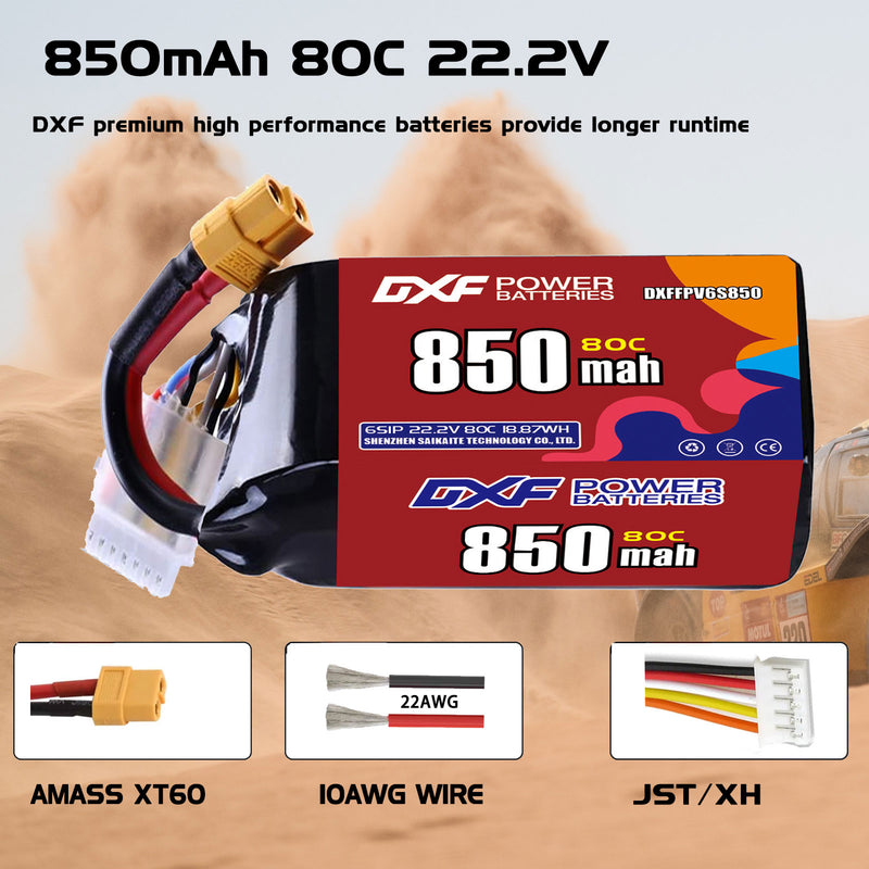 DXF 850mAh 6S 80C 22.2V Lipo Battery Pack for FPV LiPo Battery
