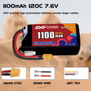 DXF 1100mAh 2S 120C 7.6V Lipo Battery Pack for FPV LiPo Battery