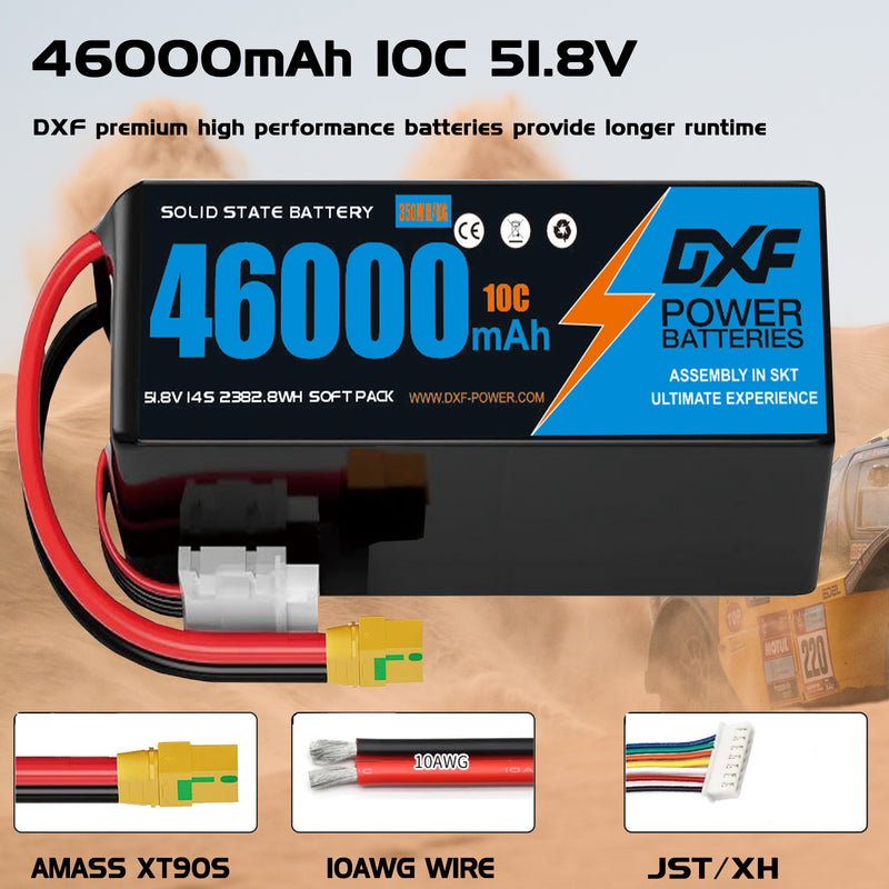 (CN)DXF 14S Lipo Battery 51.8V 10C 46000mAh Soft Case Battery  for Drone UAV FPV Car Truck Tank RC Semi solidstate Battery Racing Hobby