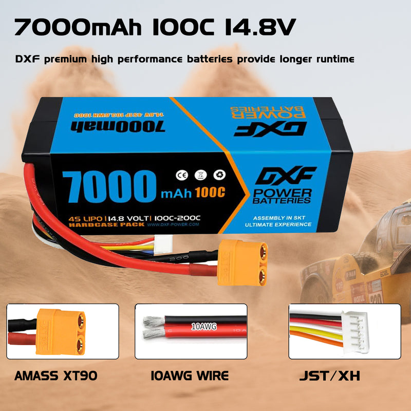 (PL)DXF Lipo Battery 4S 14.8V 7000mAh 100C/200C HardCase Lipo Battery for RC HPI HSP 1/8 1/10 Buggy RC Car Truck