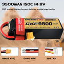 DXF LiPo Battery 4S 14.8V 9500mAh 150C Graphene Softcase with EC5 / T / TRX / XT60 / XT90 / XT150 / Q8s Plug for RC 1/8 1/10 Buggy Truck Car Off-Road Drone