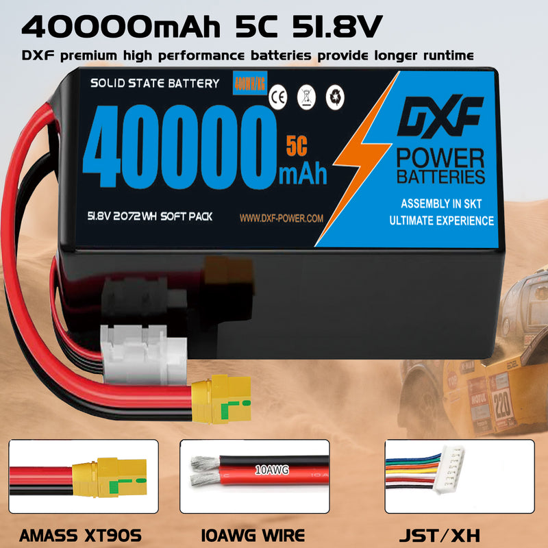 (CN)DXF 14S Lipo Battery 51.8V 5C 40000mAh Soft Case Battery  for Drone UAV FPV Car Truck Tank RC Semi solidstate Battery Racing Hobby