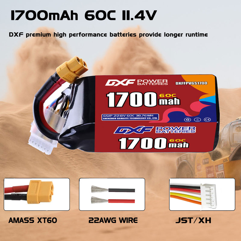 DXF 1700mAh 3S 60C 11.4V Lipo Battery Pack for FPV LiPo Battery