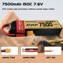DXF Lipo Battery 2S HV 7.6V 7500mAh 150C GoldSeries Graphene Softcase with EC5 / T / TRX / XT60 / XT90 / XT150 / Q8s Plug for RC 1/8 1/10 Buggy Truck Car Off-Road Drone