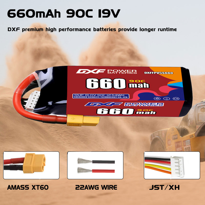 DXF 660mAh 5S 90C 19.0V Lipo Battery Pack for FPV LiPo Battery