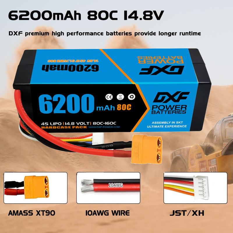 (ES)DXF Lipo Battery 4S 14.8V 6200MAH 80C  lipo Hardcase  XT90 Plug for Rc 1/8 1/10 Buggy Truck Car Off-Road Drone