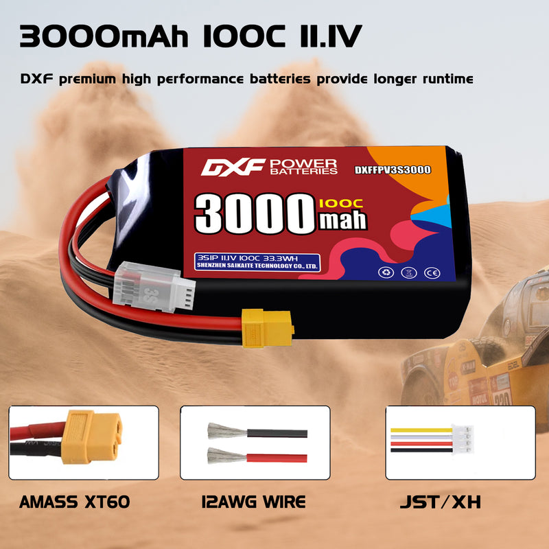 DXF 3000mAh 3S 100C 11.1V Lipo Battery Pack for FPV LiPo Battery