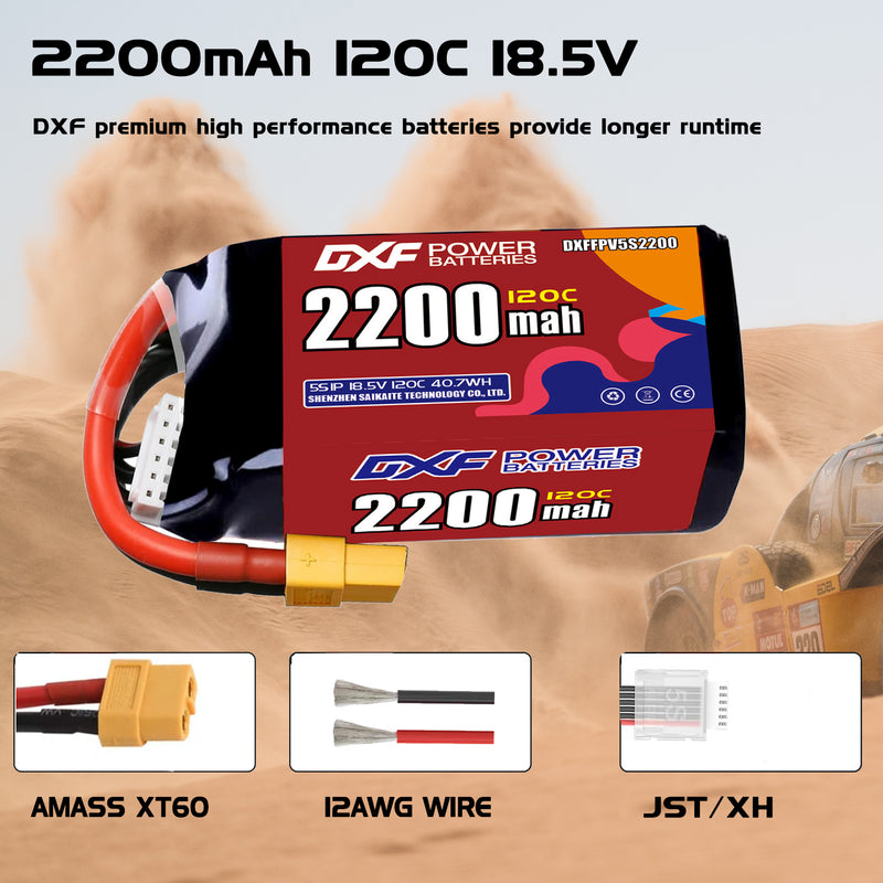 DXF 2200mAh 5S 120C 18.5V Lipo Battery Pack for FPV LiPo Battery