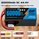 DXF SEMI-SOLID 12S 44.4V 60000mAh 5C Soft Case LiPo Battery with 8AWG Wire for Toy Cars, Boats, UAVs & Drones (1-6 Pack)