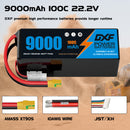 DXF LiPo Battery 6S 22.2V 9000mAh 100C Graphene Softcase Blue with EC5 / T / TRX / XT60 / XT90 / XT150 / Q8s Plug for RC 1/8 1/10 Buggy Truck Car Off-Road Drone