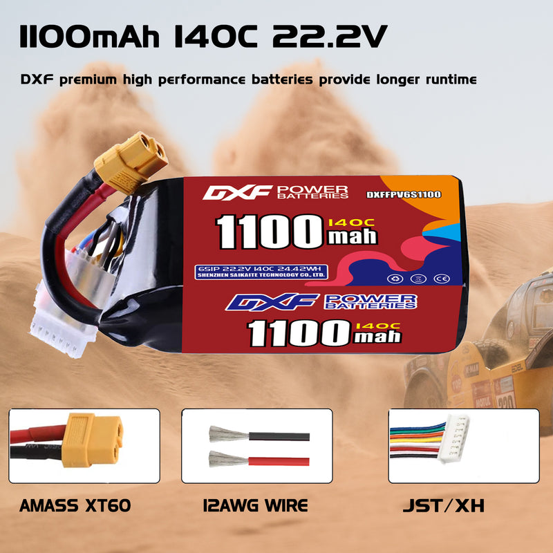 DXF 1100mAh 6S 140C 22.2V Lipo Battery Pack for FPV LiPo Battery