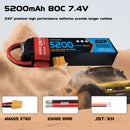 DXF Lipo Battery 2S 7.4V 5200mAh 80C Graphene Softcase with EC5 / T / TRX / XT60 / XT90 / XT150 / Q8s Plug for RC 1/8 1/10 Buggy Truck Car Off-Road Drone