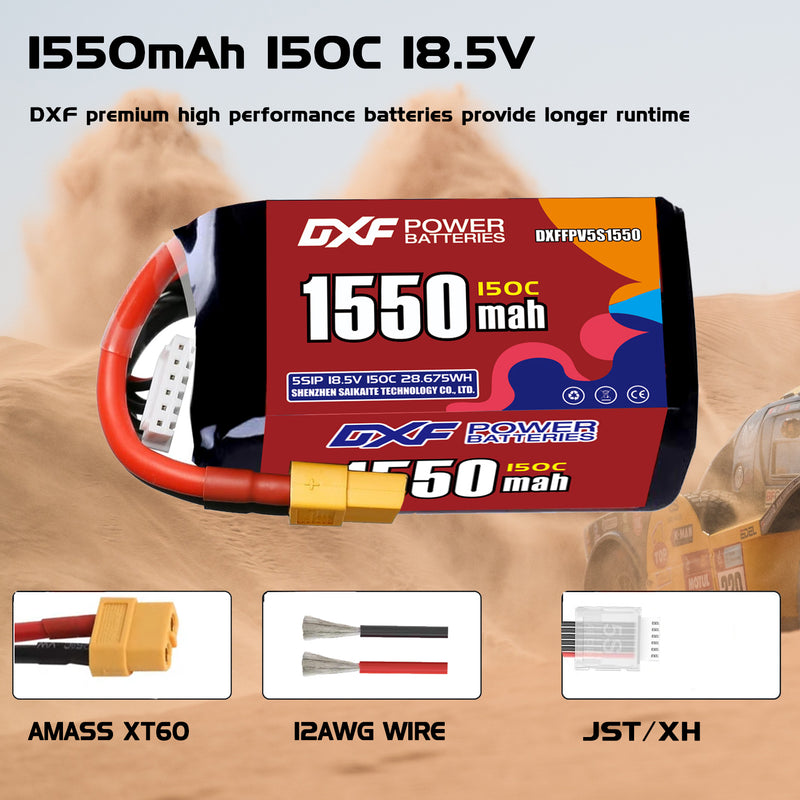 DXF 1550mAh 5S 150C 18.5V Lipo Battery Pack for FPV LiPo Battery