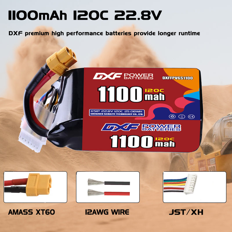 DXF 1100mAh 6S 120C 22.8V Lipo Battery Pack for FPV LiPo Battery