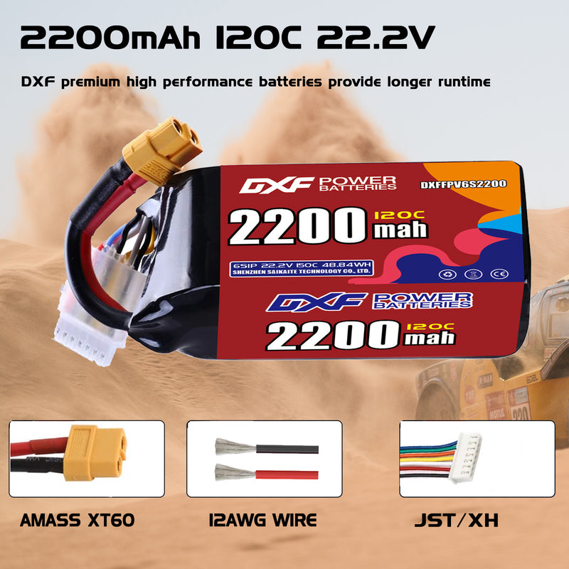 DXF 2200mAh 6S 120C 22.2V Lipo Battery Pack for FPV LiPo Battery
