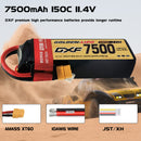 DXF Lipo Battery 3S HV 11.4V 7500mAh 150C GoldSeries Graphene Softcase with EC5 / T / TRX / XT60 / XT90 / XT150 / Q8s Plug for RC 1/8 1/10 Buggy Truck Car Off-Road Drone