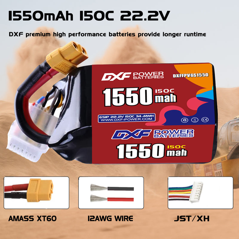 DXF 1550mAh 6S 150C 22.2V Lipo Battery Pack for FPV LiPo Battery