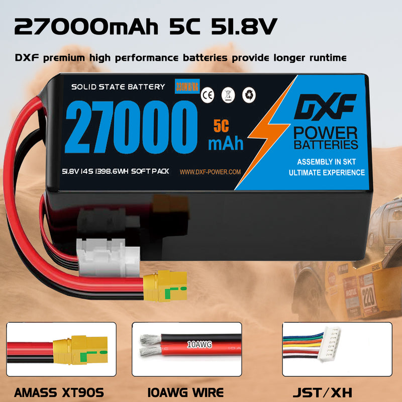(CN)DXF 14S Lipo Battery 51.8V 10C 27000mAh Soft Case Battery  for Drone UAV FPV Car Truck Tank RC Semi solidstate Battery Racing Hobby