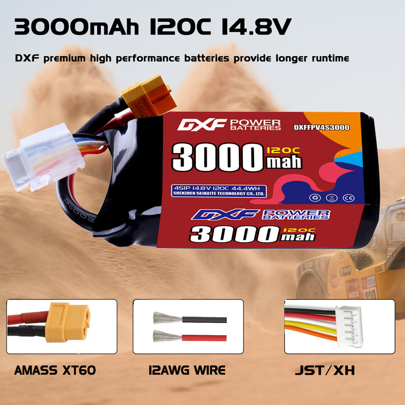 DXF 3000mAh 4S 120C 14.8V Lipo Battery Pack for FPV LiPo Battery
