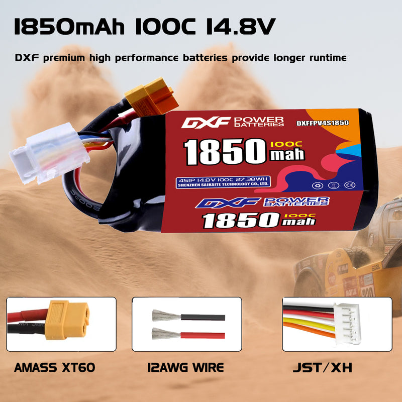 DXF 1850mAh 4S 100C 14.8V Lipo Battery Pack for FPV LiPo Battery