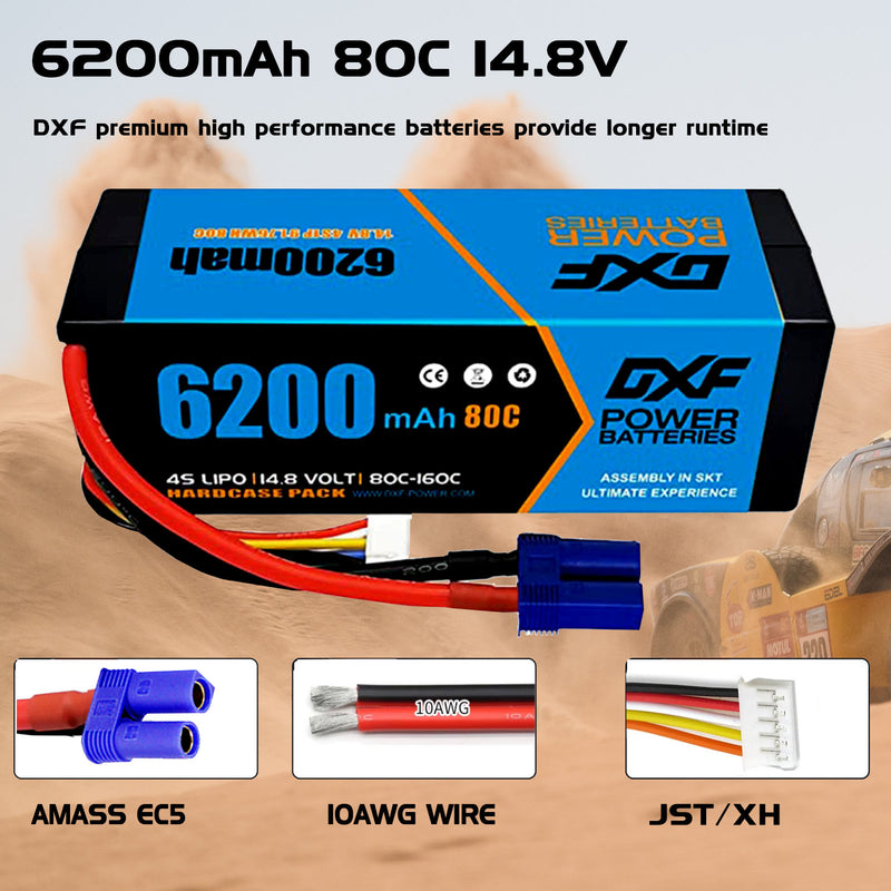 (PL)DXF Lipo Battery 4S 14.8V 6200MAH 80C  lipo Hardcase EC5 Plug for Rc 1/8 1/10 Buggy Truck Car Off-Road Drone
