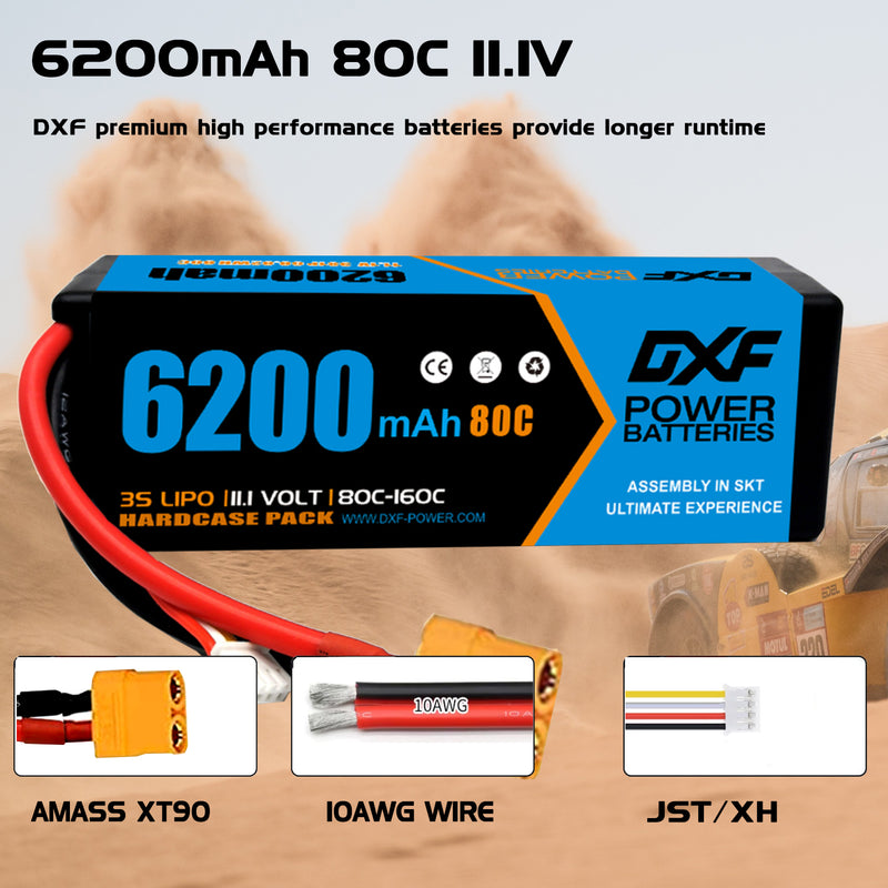 (PL)DXF Lipo Battery 3S 11.1V 6200MAH 80C  lipo Hardcase XT90 Plug for Rc 1/8 1/10 Buggy Truck Car Off-Road Drone