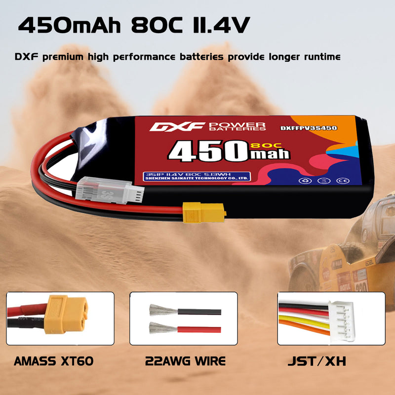 DXF 450mAh 3S 80C 11.4V Lipo Battery Pack for FPV LiPo Battery