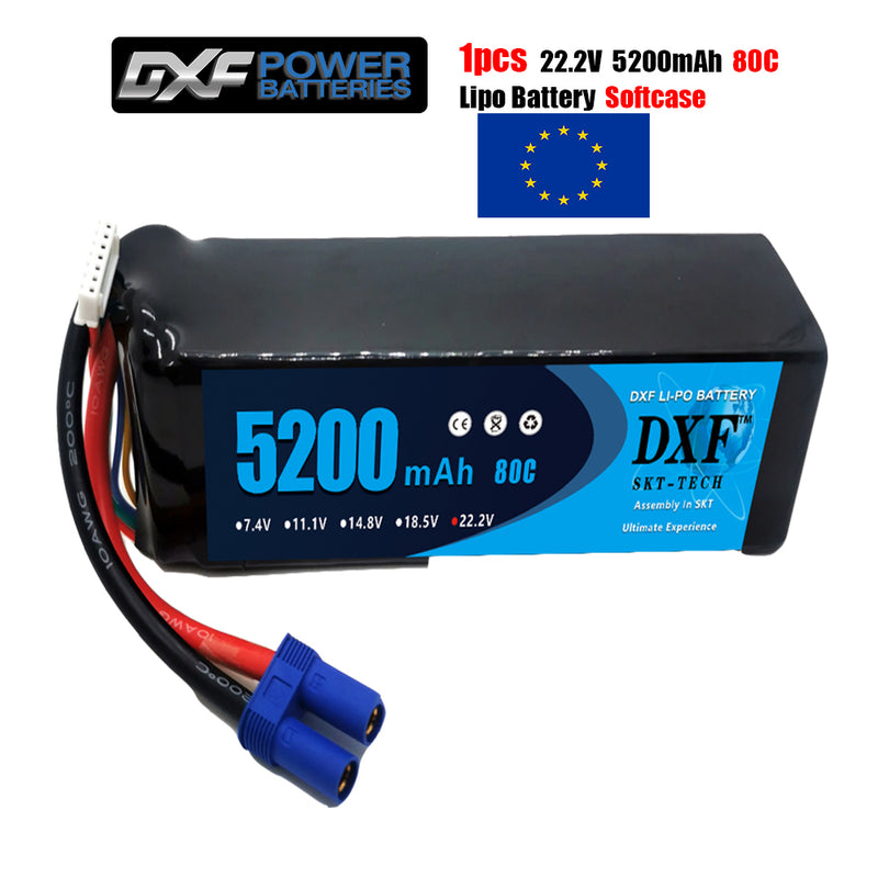 (ES)DXF 6S Lipo Battery 22.2V 80C 5200mAh Soft Case Battery with EC5 XT90 Connector for Car Truck Tank RC Buggy Truggy Racing Hobby