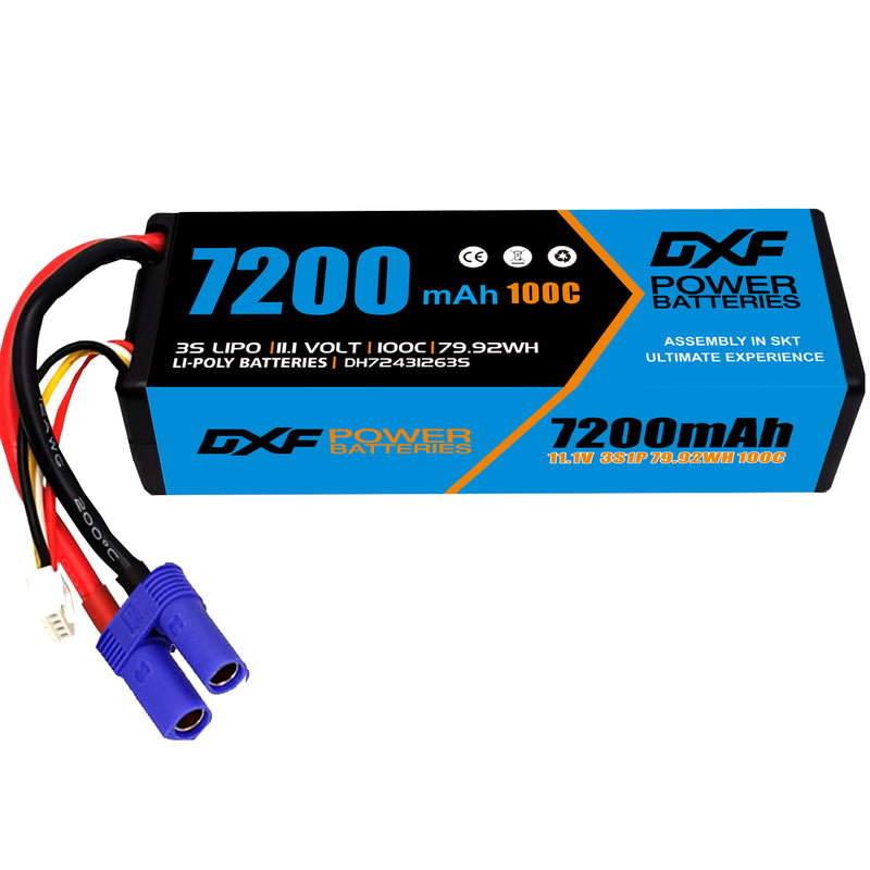 (CA)DXF Lipo Battery 3S 11.1V 7200MAH 100C Blue Series lipo Hardcase with  EC5 Plug for Rc 1/8 1/10 Buggy Truck Car Off-Road Drone