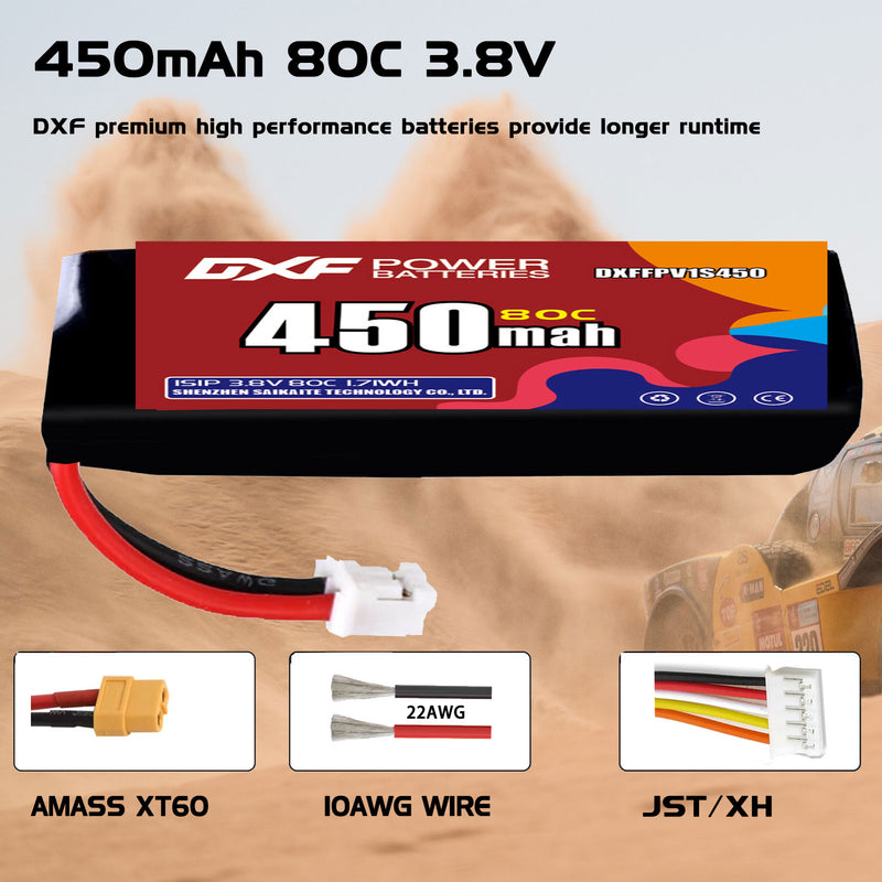 DXF 450mAh 1S 80C 3.8V Lipo Battery Pack for FPV LiPo Battery