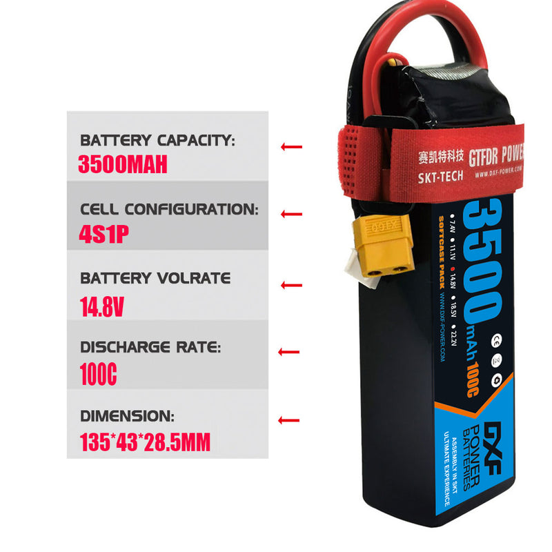 (PL)DXF Lipo Battery 4S 14.8V 3500MAH 100C  lipo SoftCase xt60 Plug for Rc 1/8 1/10 Buggy Truck Car Off-Road Drone