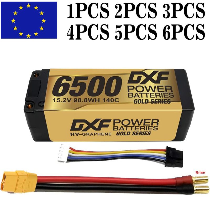 (EU)DXF Lipo Battery 4S 15.2V 6500MAH 140C GoldSeries  LCG 5MM Graphene lipo Hardcase with EC5 and XT90 Plug for Rc 1/8 1/10 Buggy Truck Car Off-Road Drone