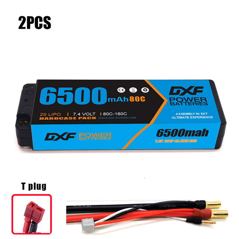 (CN) DXF 2S 7.4V Lipo Battery 80C 6500mAh with 4mm Bullet for RC 1/10 1/8 Vehicles Car Truck Tank Truggy Competition Racing Hobby