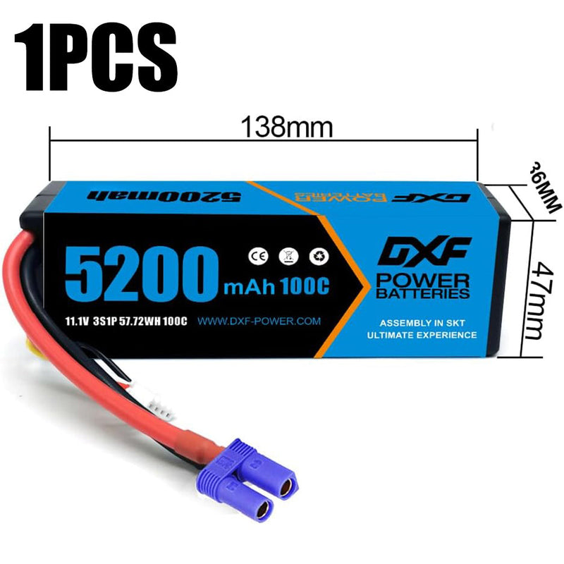 (EU)DXF Lipo Battery 3S 11.1V 5200MAH 100C Blue Series Graphene lipo Hardcase with EC5 Plug for Rc 1/8 1/10 Buggy Truck Car Off-Road Drone