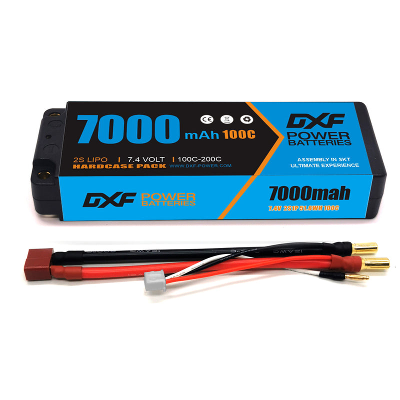 (CN) DXF 2S 7.4V Lipo Battery 100C 7000mAh with 5mm Bullet for RC 1/8 Vehicles Car Truck Tank Truggy Competition Racing Hobby