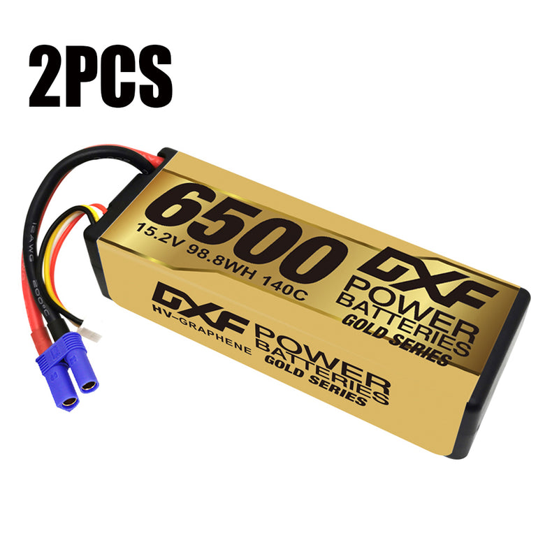 (EU)DXF Lipo Battery 4S 15.2V 6500MAH 140C GoldSeries Graphene lipo Hardcase with EC5 and XT90 Plug for Rc 1/8 1/10 Buggy Truck Car Off-Road Drone